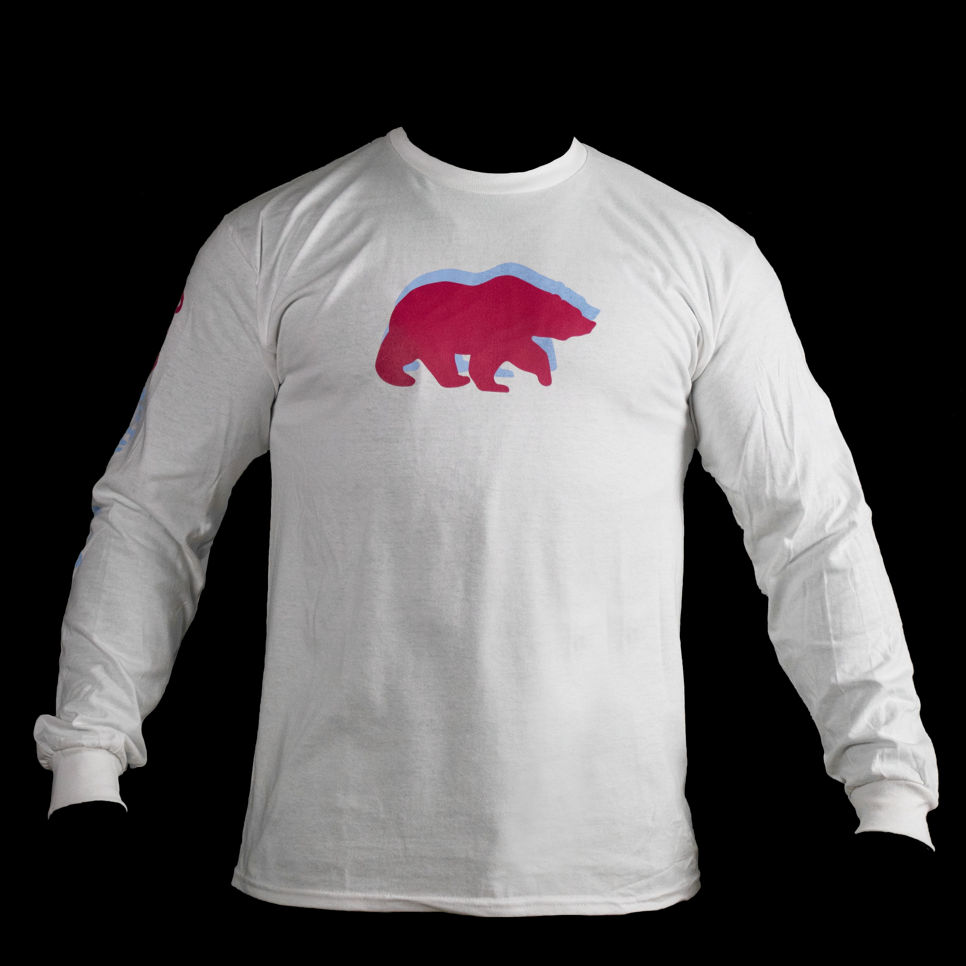 White Heavyweight Long Sleeve 100% Cotton T-Shirt Pink and Blue logos with sleeve print