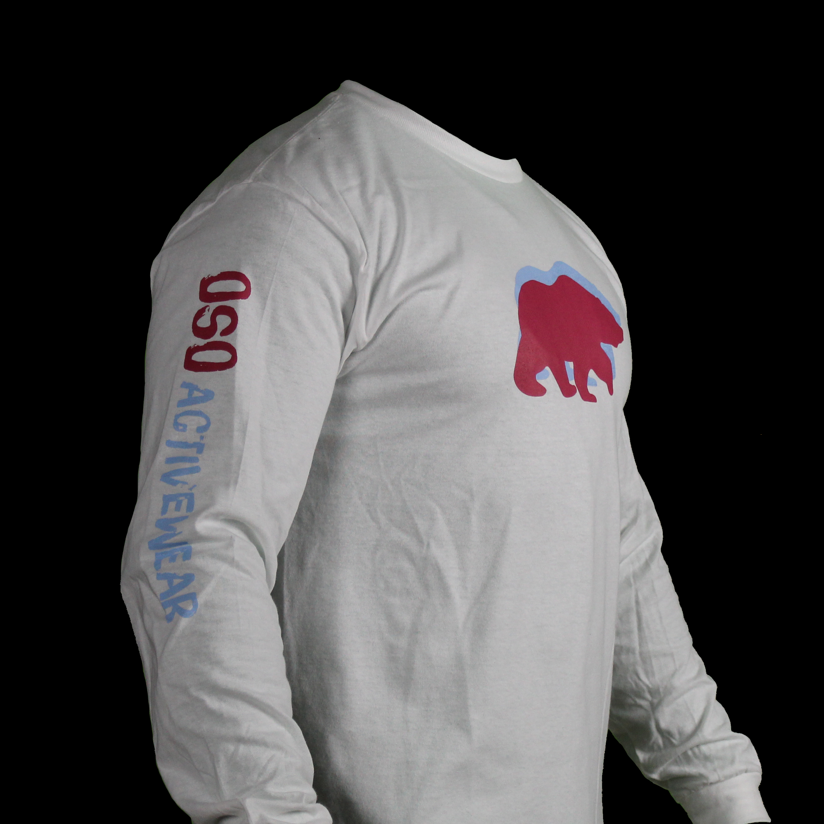 White Heavyweight Long Sleeve 100% Cotton T-Shirt Pink and Blue logos with sleeve print