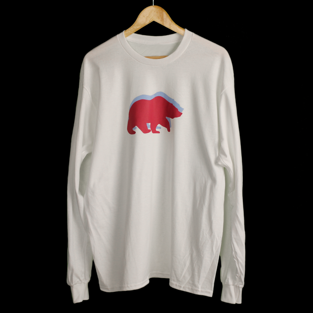 White Heavyweight Long Sleeve 100% Cotton T-Shirt Pink and Blue logos with sleeve print