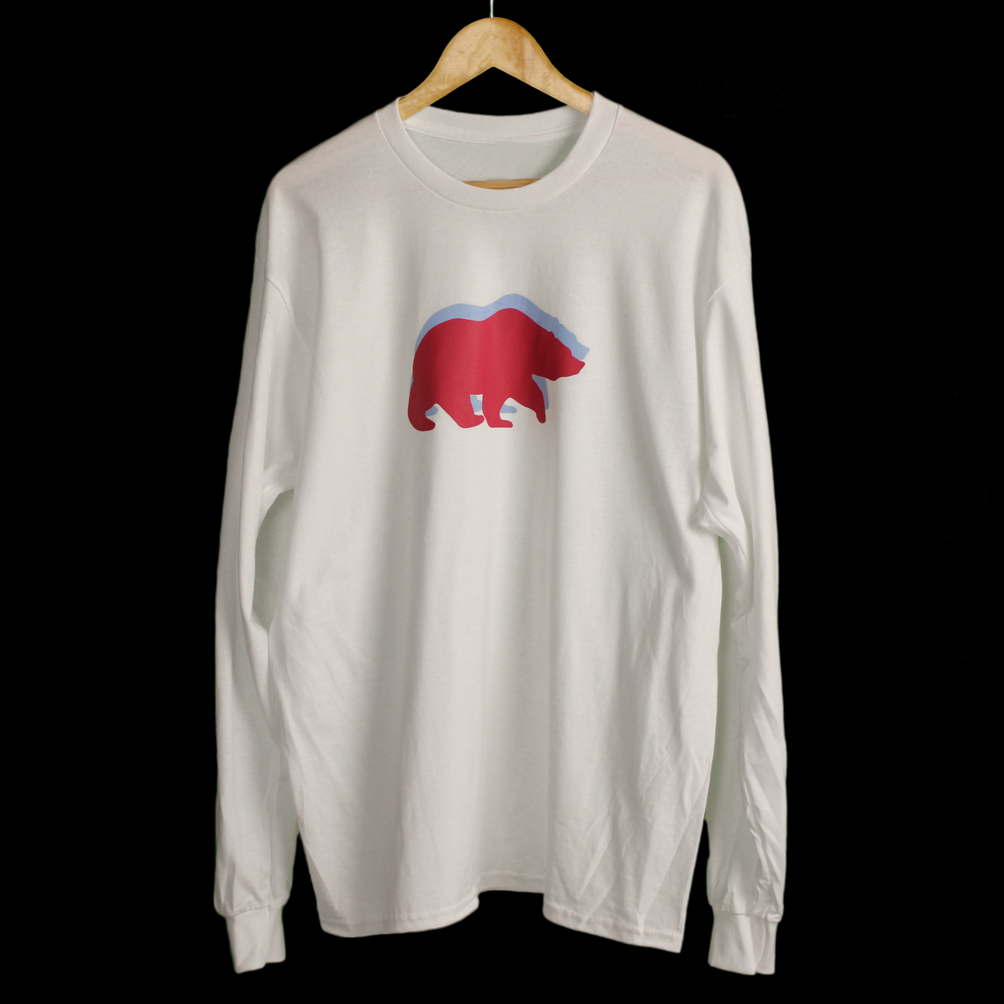 White Heavyweight Long Sleeve 100% Cotton T-Shirt Pink and Blue logos with sleeve print