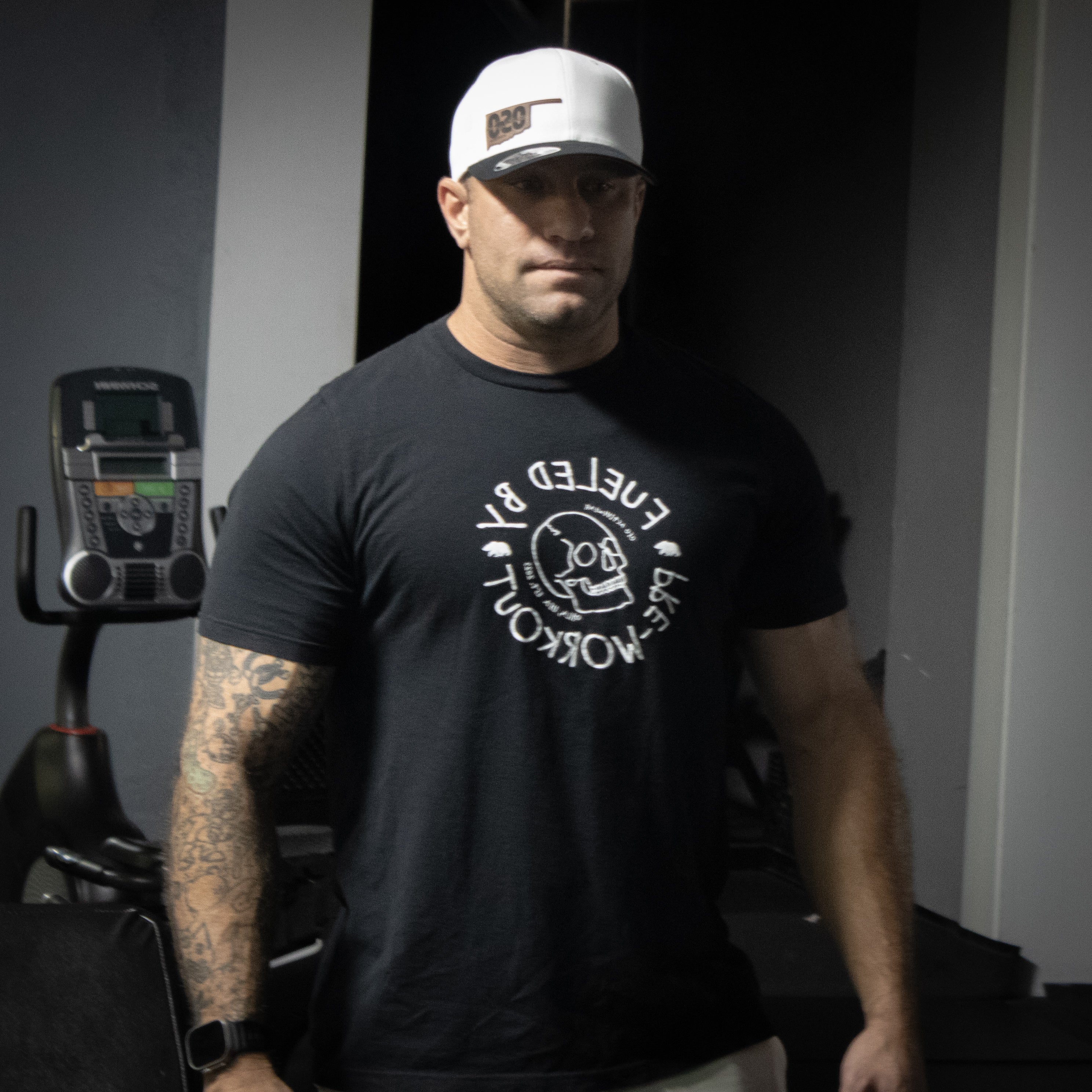 Flexfit 110 Trucker Hat SnapBack White and Black - Oklahoma Leather Patch