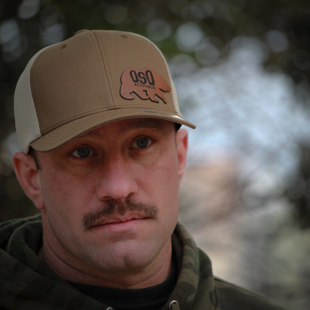 Coyote Brown Leather Patch Flexfit Trucker Snapback Hat