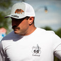 Melange Silver / White Flexfit Trucker Hat - Leatherette Bear Logo Patch