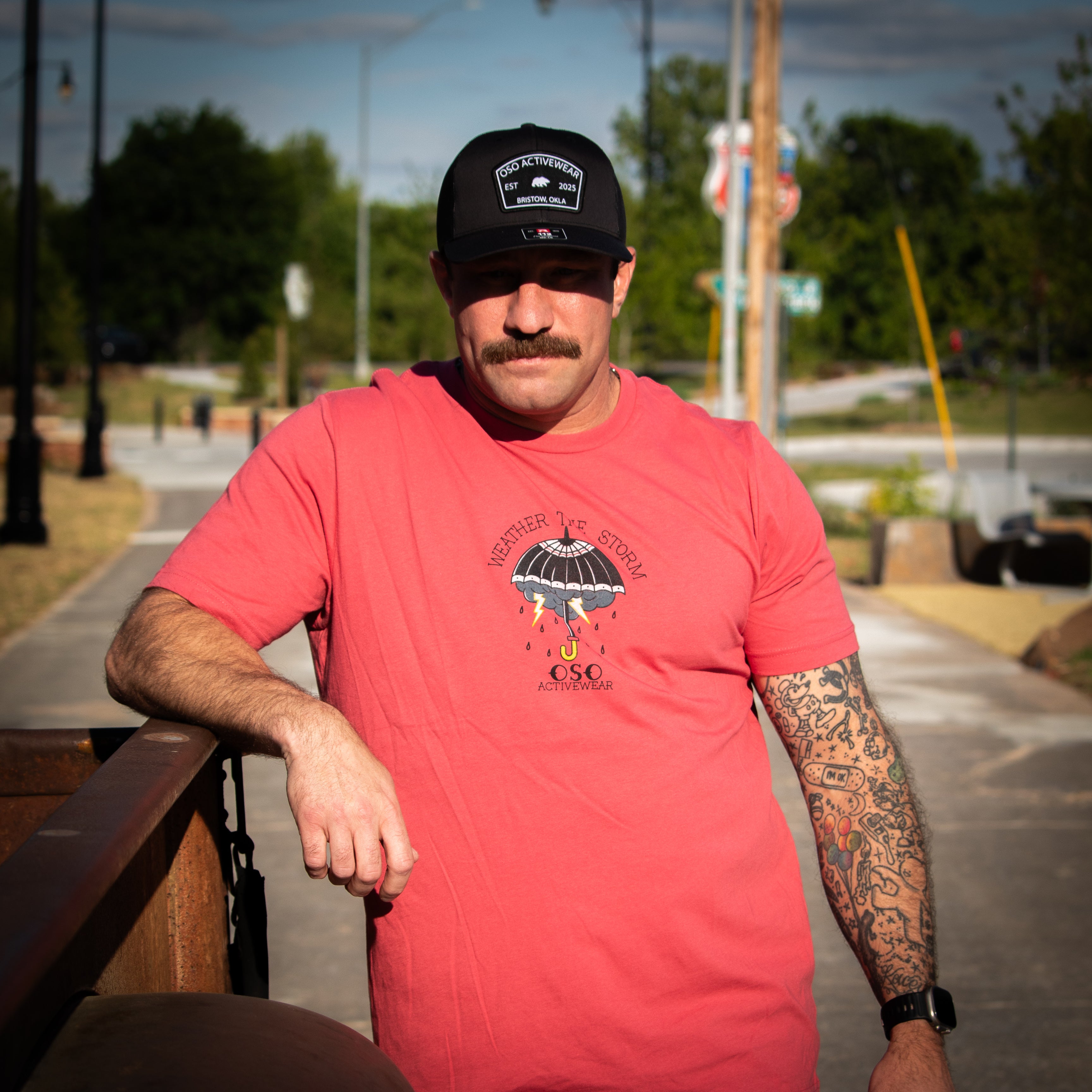 Weather the Storm | American Traditional Umbrella | Red 100% Cotton Tshirt