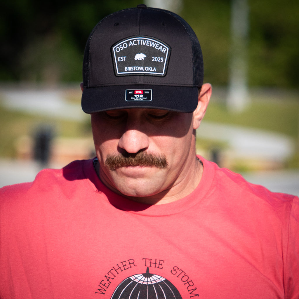 Black Trucker Snapback Hat | Arch Top Patch