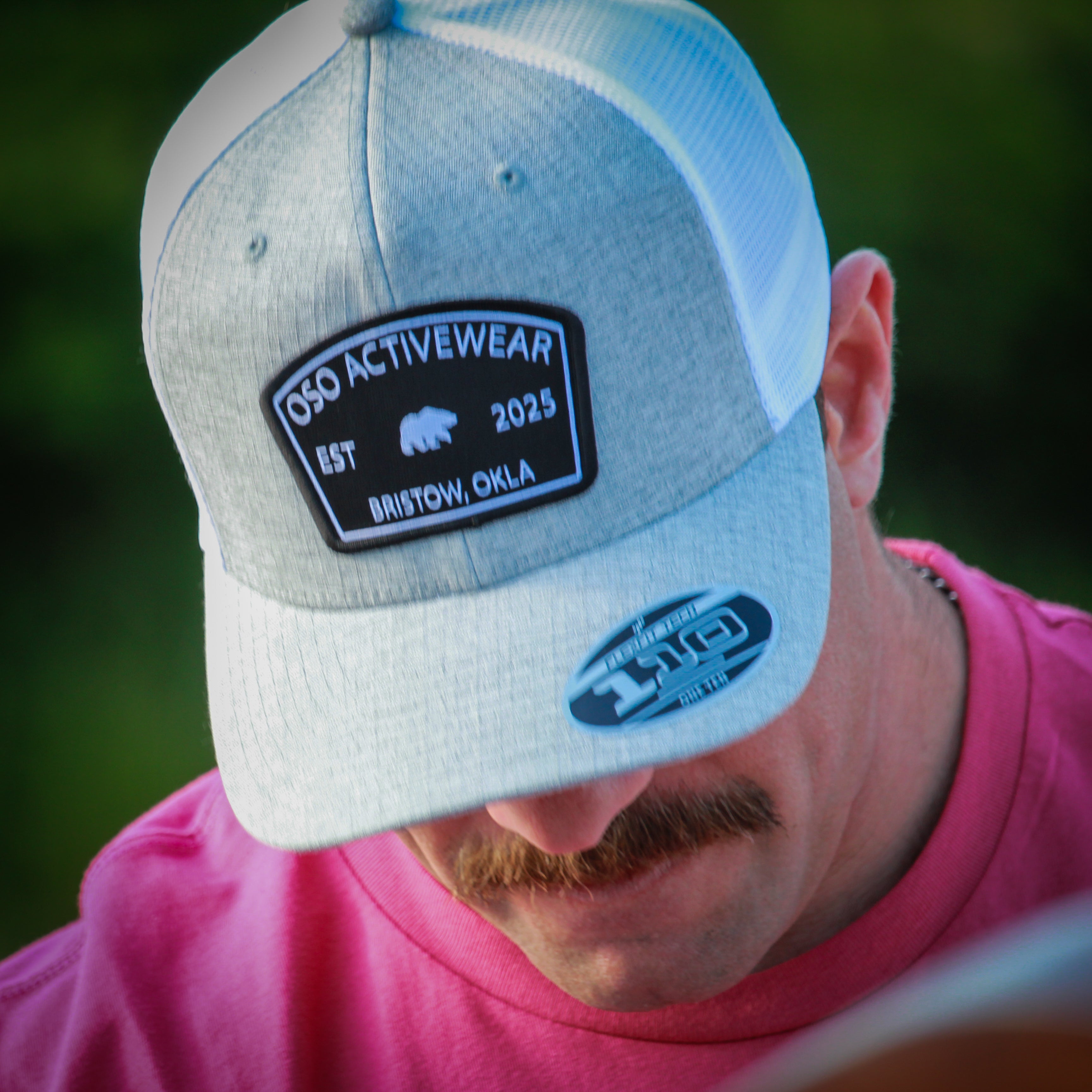 Melange Silver / White Flexfit Trucker Hat - Arch Top Patch