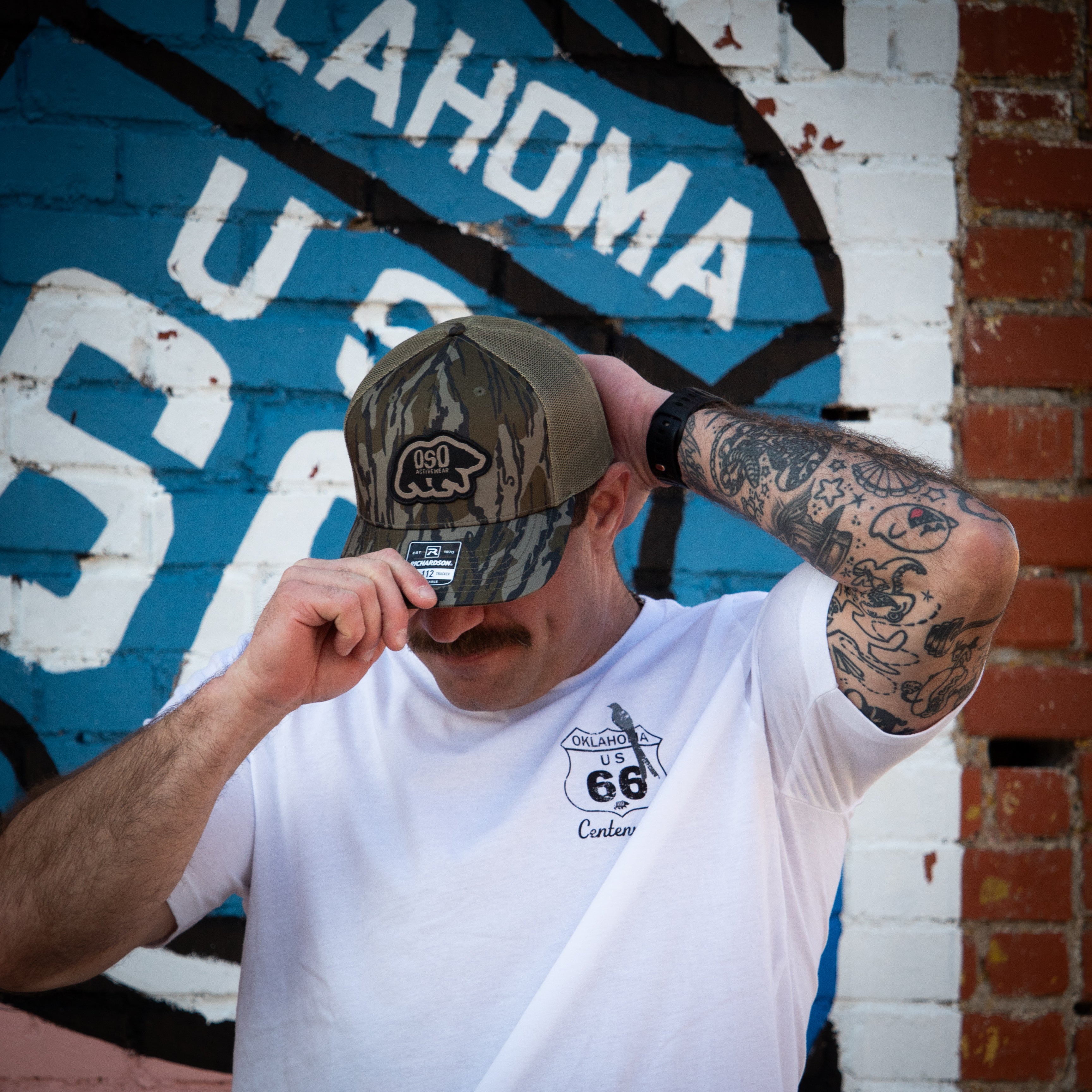 Mossy Oak Bottomland Trucker Snapback Hat | Tan Logo Patch