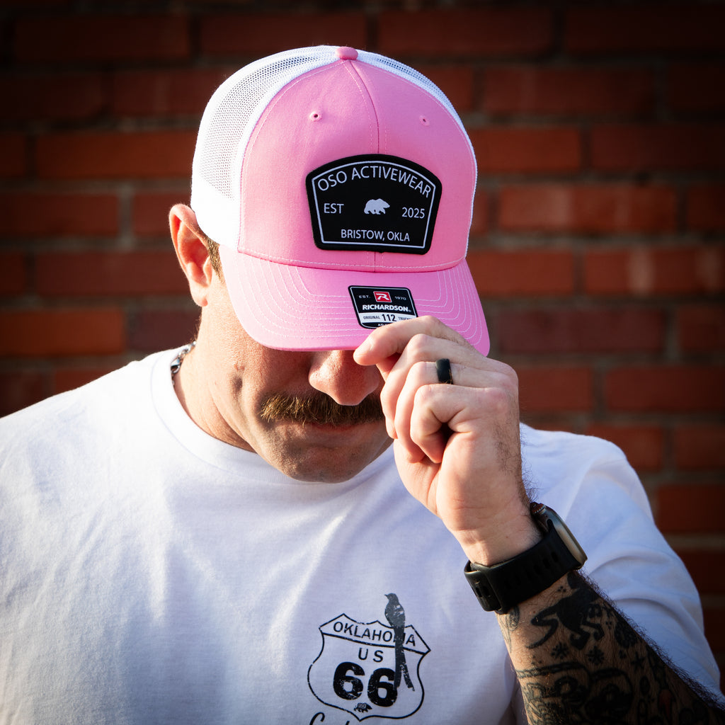 Pink/White Trucker Snapback Hat | Arch Top Patch