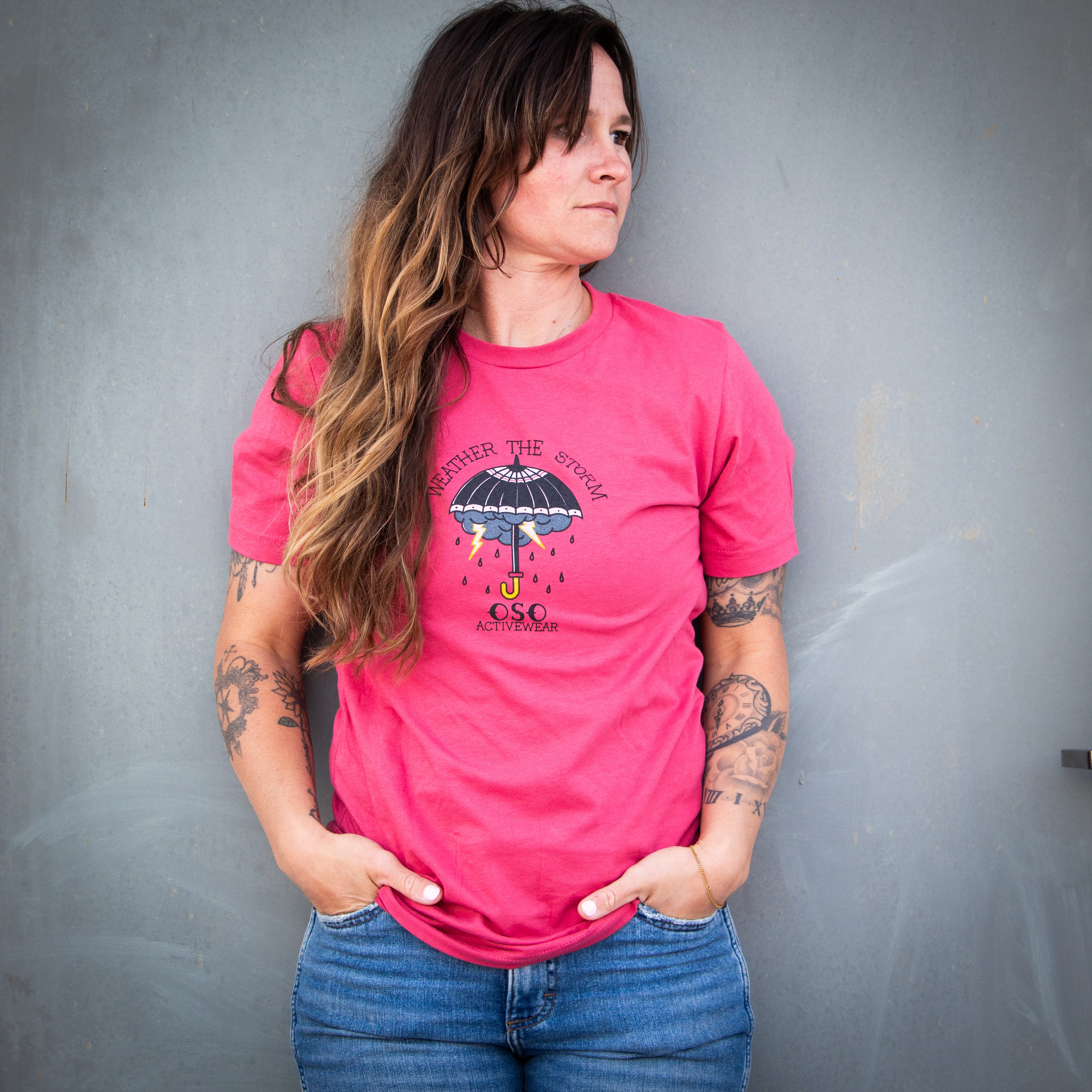 Weather the Storm | American Traditional Umbrella | Red 100% Cotton Tshirt