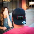 Black Flexfit Trucker Hat - Black Burgundy Rectangle Patch