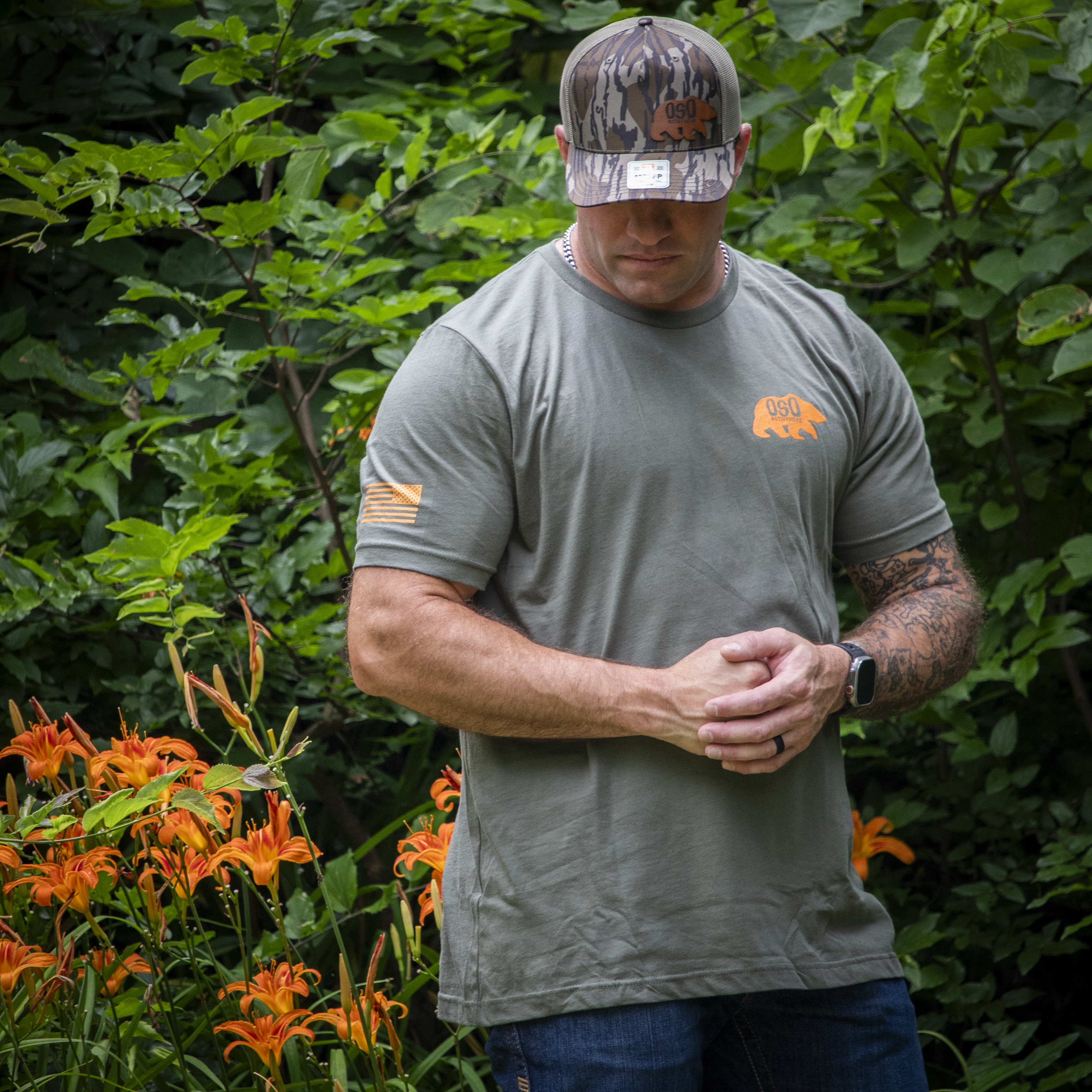 Mossy Oak Bottomland Trucker Snapback Hat | Brown Leather Patch