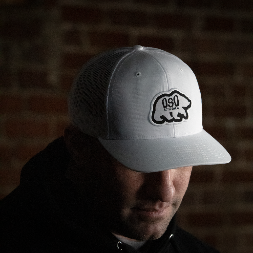 White Logo Trucker Snapback Hat